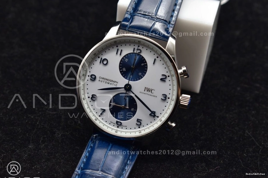 SmartChoice IW371620 White Blue A Blue Edition 1:1 ZF Portuguese Leather Dial on Chrono 1019 Strap Best 1224